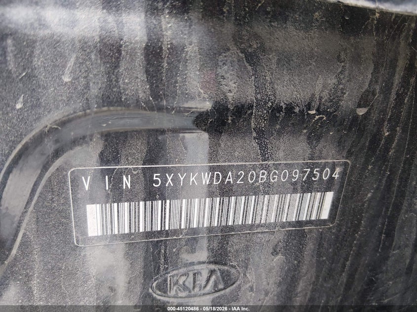 2011 Kia Sorento VIN 5XYKWDA20BG097504 IAAI salvage auction — FRONT END, Salvage (West Virginia), sold $400 on 2026-07-09 (photo 9)