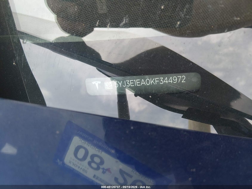 2019 Tesla Model 3 VIN 5YJ3E1EA0KF344972 IAAI salvage auction — REAR END, Original (Texas), sold $5,400 on 2026-07-30 (photo 9)