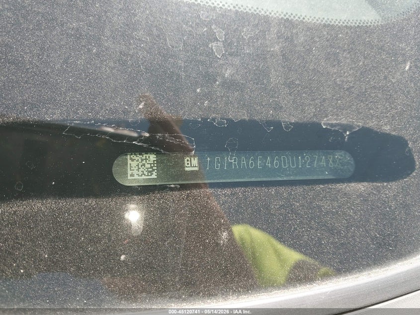 2013 Chevrolet Volt VIN 1G1RA6E46DU127488 IAAI salvage auction — FRONT & REAR, Clear (Indiana), sold $550 on 2026-07-10 (photo 9)
