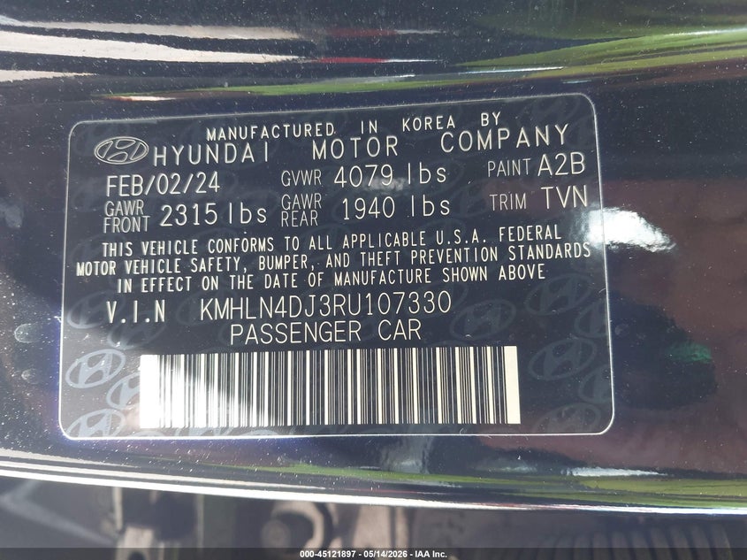 2024 Hyundai Elantra VIN KMHLN4DJ3RU107330 IAAI salvage auction — FRONT END, Certificate Of Destruction (Florida), sold $3,100 on 2026-07-29 (photo 9)