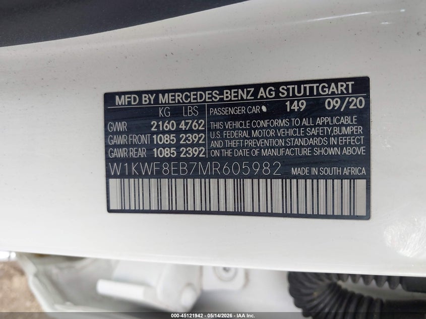 2021 Mercedes-benz C-klasse VIN W1KWF8EB7MR605982 IAAI salvage auction — FRONT END, Salvage (Idaho), sold $4,600 on 2026-07-15 (photo 9)