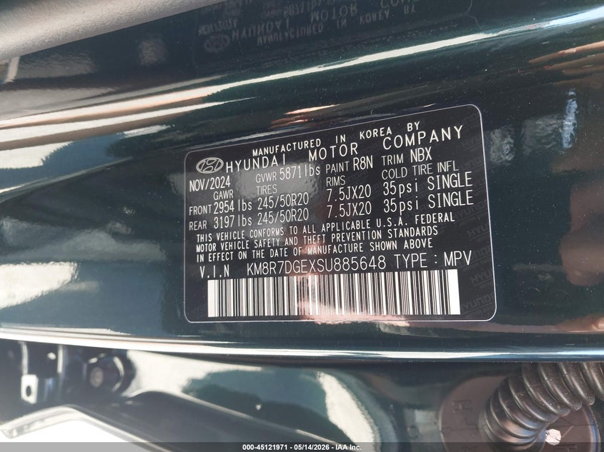 2025 Hyundai Palisade VIN KM8R7DGEXSU885648 IAAI salvage auction — REAR END, Salvage (Indiana), sold $18,000 on 2026-07-30 (photo 9)