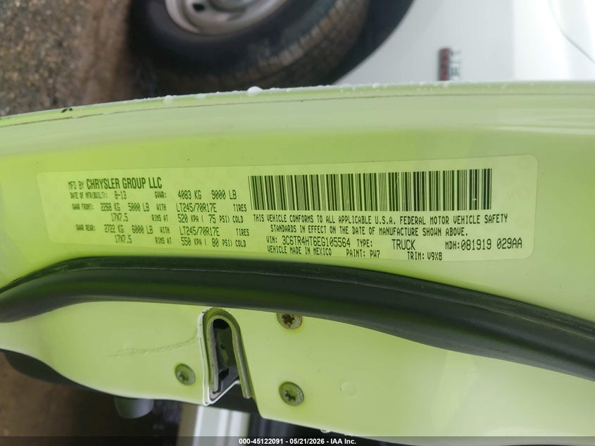 2014 Ram 2500 VIN 3C6TR4HT6EG105564 IAAI salvage auction — NORMAL WEAR, SF97 (Oklahoma), sold $5,600 on 2026-07-09 (photo 9)