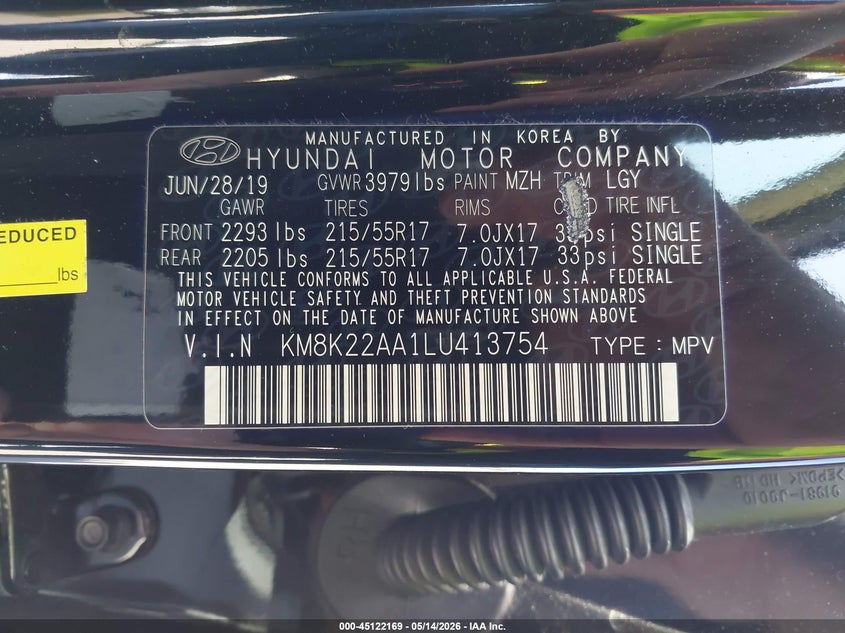 2020 Hyundai Kona VIN KM8K22AA1LU413754 IAAI salvage auction — REAR END, Salvage (California), sold $4,000 on 2026-07-08 (photo 9)