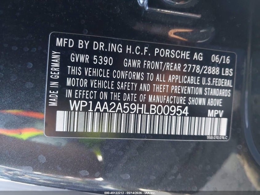 2017 Porsche Macan VIN WP1AA2A59HLB00954 IAAI salvage auction — FRONT END, Salvage (Oregon), sold $7,550 on 2026-08-11 (photo 9)