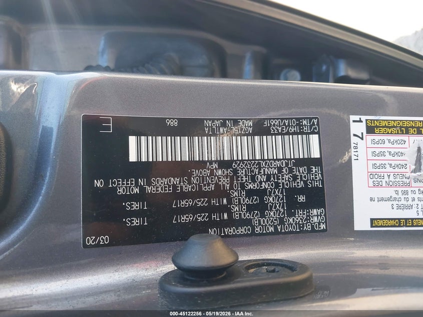 2020 Lexus Nx VIN JTJDARDZXL2232929 IAAI salvage auction — REAR END, Salvage (Massachusetts), sold $7,200 on 2026-07-24 (photo 9)