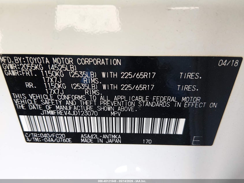 2018 Toyota Rav 4 VIN JTMWFREV4JD123070 IAAI salvage auction — LEFT SIDE, Salvage (Georgia), sold $6,000 on 2026-07-23 (photo 9)