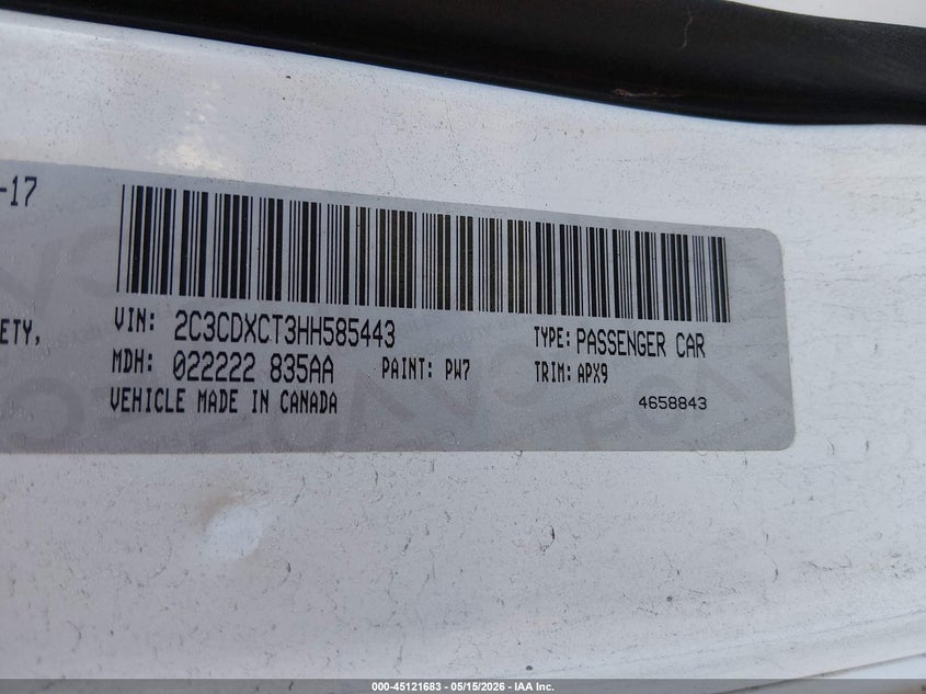 2017 Dodge Charger VIN 2C3CDXCT3HH585443 IAAI salvage auction — FRONT END, Salvage Title, sold $2,350 on 2026-07-09 (photo 9)