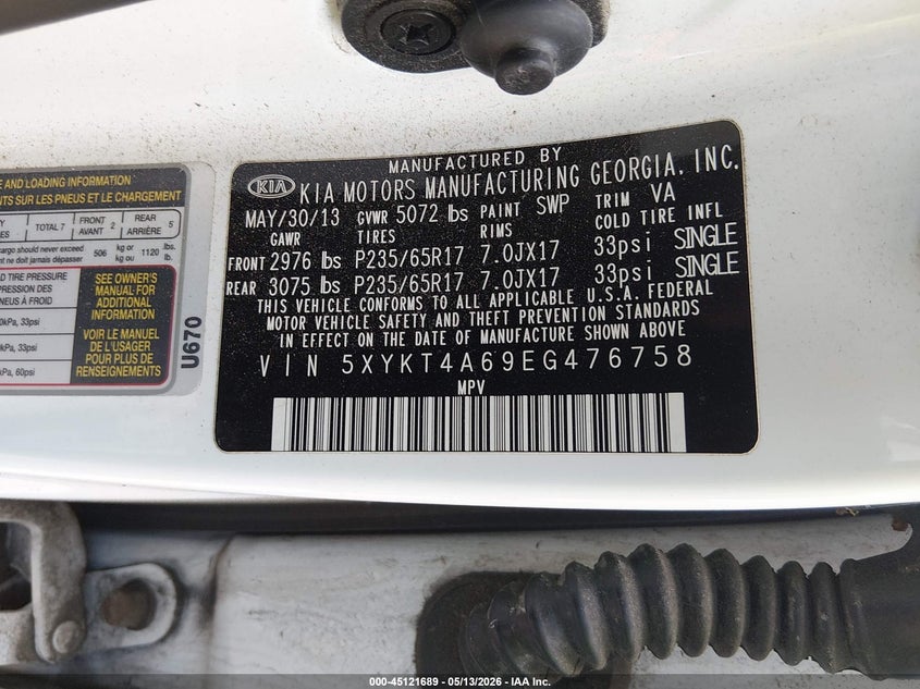 2014 Kia Sorento VIN 5XYKT4A69EG476758 IAAI salvage auction — NORMAL WEAR, Clear-Dealer Only (Texas), sold $1,450 on 2026-07-09 (photo 9)