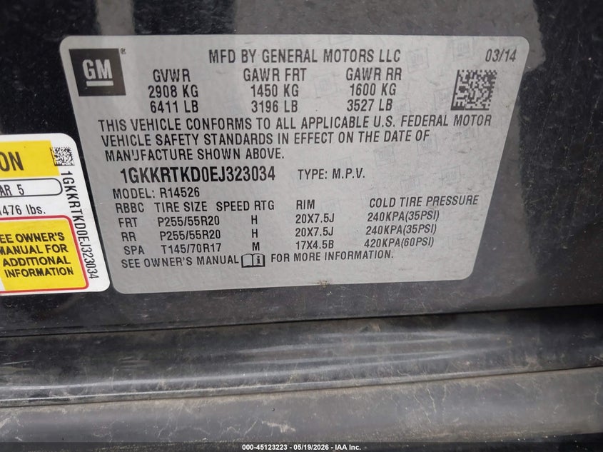 2014 Gmc Acadia VIN 1GKKRTKD0EJ323034 IAAI salvage auction — LEFT SIDE, Salvage (Illinois), sold $375 on 2026-07-19 (photo 9)