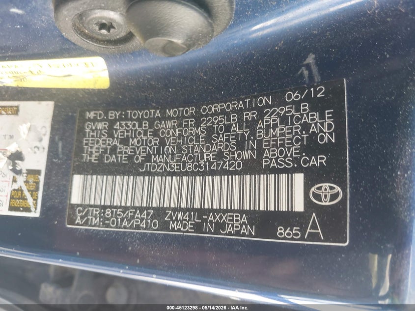 2012 Toyota Prius v VIN JTDZN3EU8C3147420 IAAI salvage auction — NORMAL WEAR, Original (Texas), sold $1,650 on 2026-07-13 (photo 9)