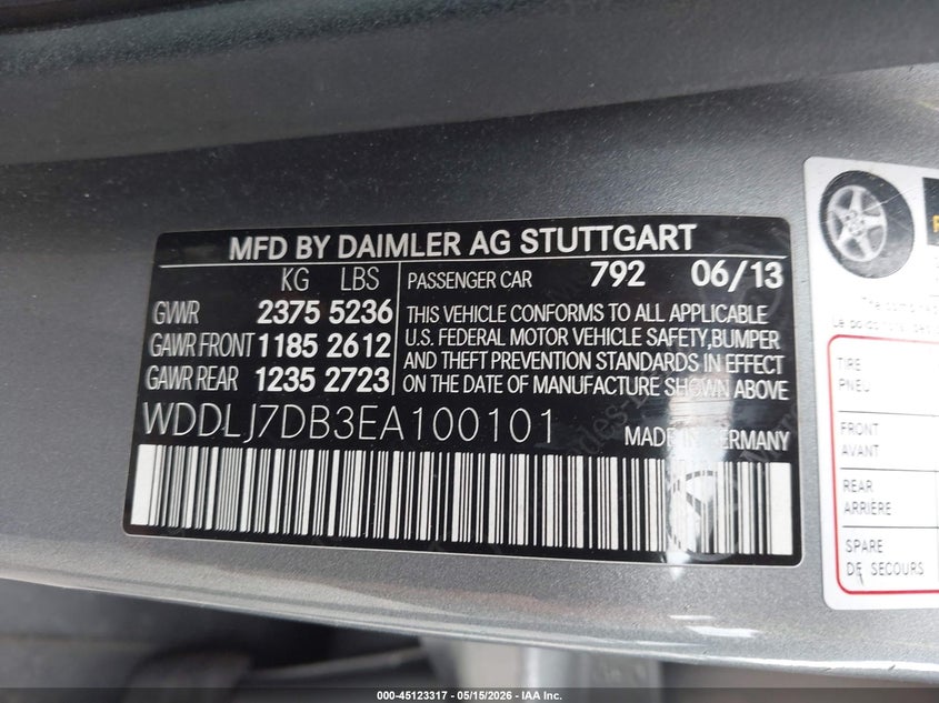 2014 Mercedes-benz Cls-klasse VIN WDDLJ7DB3EA100101 IAAI salvage auction — LEFT SIDE, Salvage (Kentucky), sold $3,575 on 2026-07-27 (photo 9)