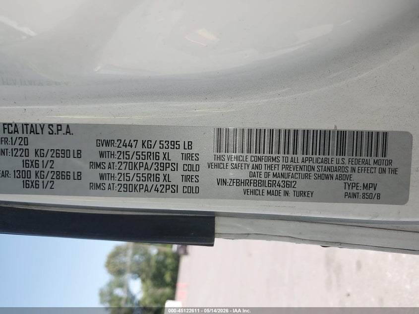 2020 Ram Promaster city VIN ZFBHRFBB1L6R43612 IAAI salvage auction — LEFT SIDE, Salvage (Tennessee), sold $1,550 on 2026-07-14 (photo 9)