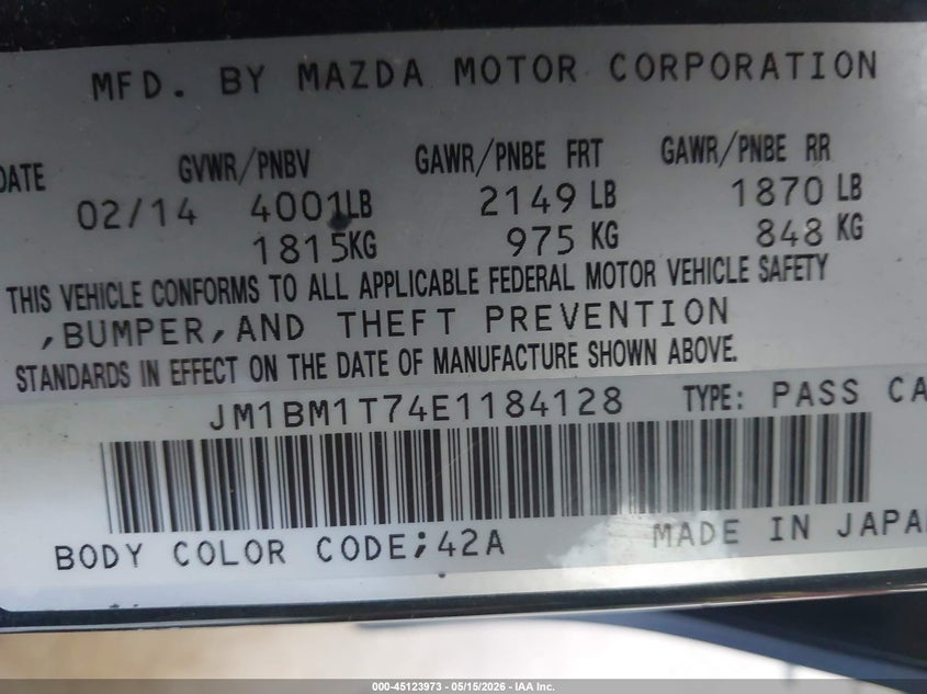 2014 Mazda 3 VIN JM1BM1T74E1184128 IAAI salvage auction — FRONT END, Prior Salvage (Minnesota), sold $250 on 2026-07-22 (photo 9)