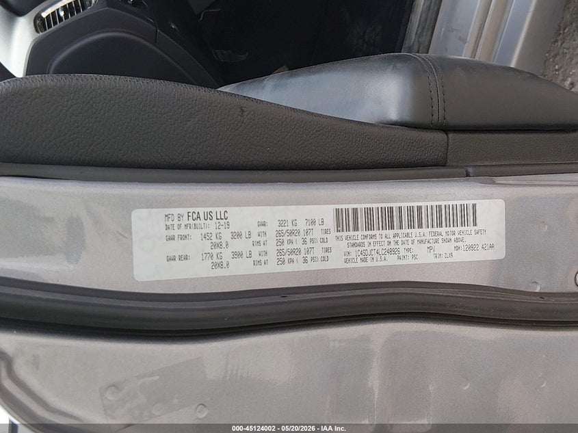 2020 Dodge Durango VIN 1C4SDJCT4LC248926 IAAI salvage auction — FRONT END, Salvage (Arizona), sold $4,500 on 2026-07-23 (photo 9)
