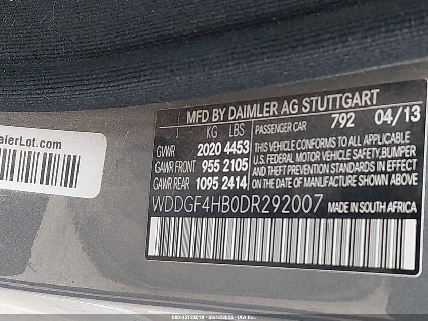 2013 Mercedes-benz C-klasse VIN WDDGF4HB0DR292007 IAAI salvage auction — HAIL, Original (Texas), sold $1,050 on 2026-07-21 (photo 9)