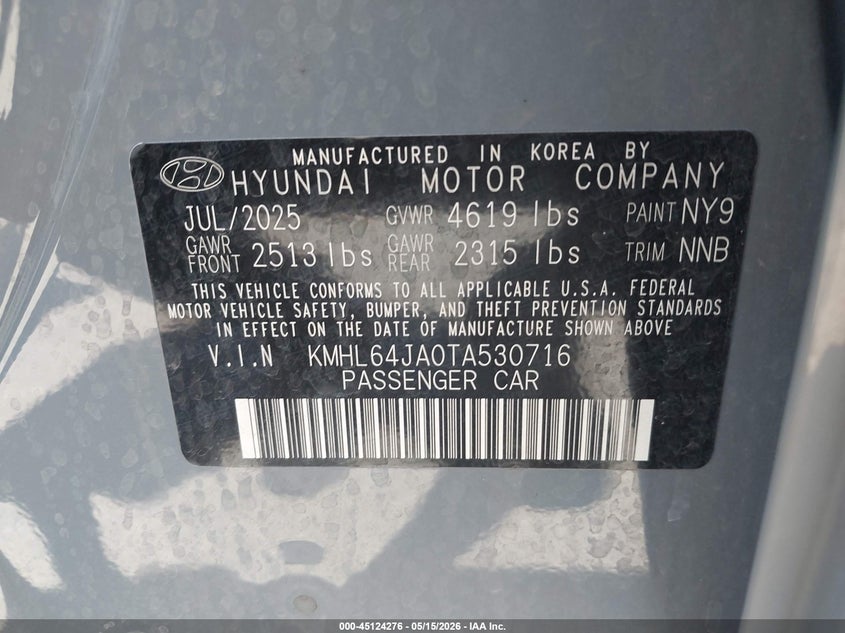 2026 Hyundai Sonata VIN KMHL64JA0TA530716 IAAI salvage auction — FRONT END, Salvage (Minnesota), sold $8,350 on 2026-07-27 (photo 9)