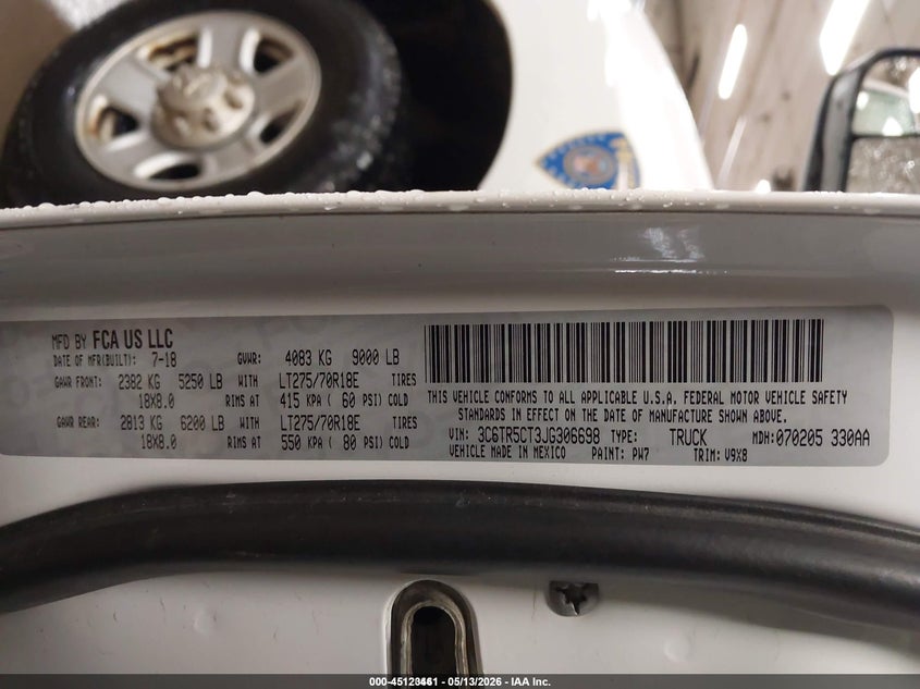 2018 Ram 2500 VIN 3C6TR5CT3JG306698 IAAI salvage auction — NORMAL WEAR, Sf97 (Maine), sold $12,000 on 2026-07-31 (photo 9)
