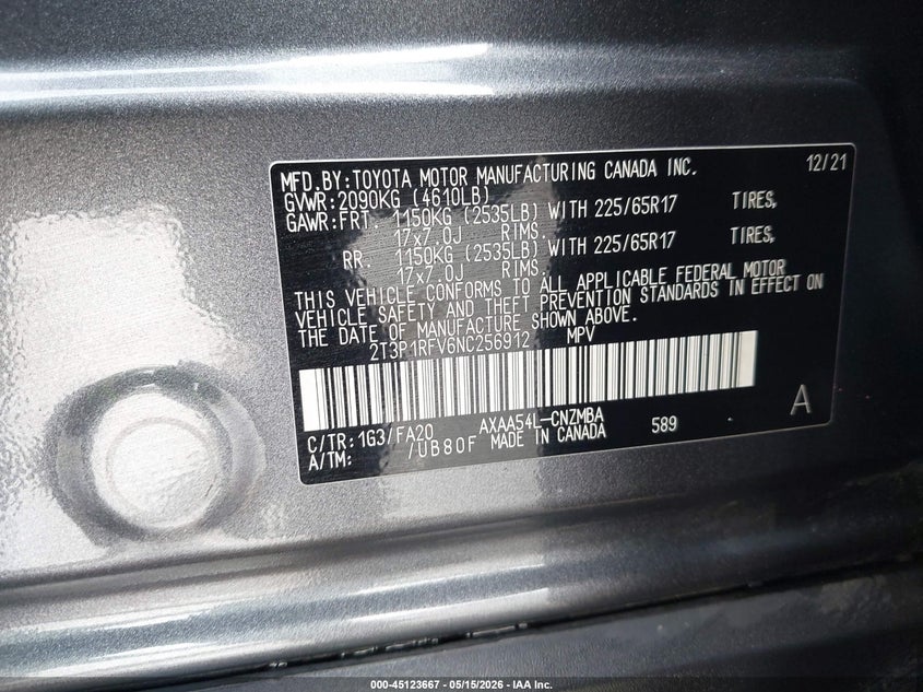2022 Toyota Rav 4 VIN 2T3P1RFV6NC256912 IAAI salvage auction — FRONT END, Salvage (Oregon), sold $4,350 on 2026-07-16 (photo 9)