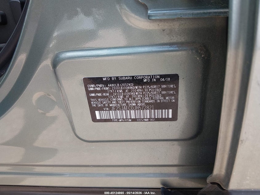 2018 Subaru Forester VIN JF2SJAEC0JH572821 IAAI salvage auction — FRONT END, Salvage (Texas), sold $1,475 on 2026-07-29 (photo 9)