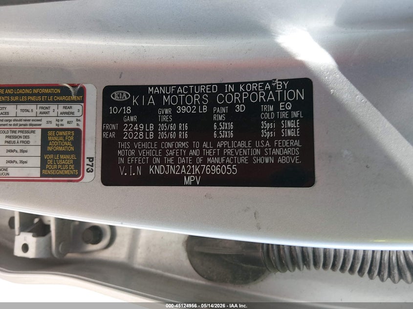 2019 Kia Soul VIN KNDJN2A21K7696055 IAAI salvage auction — RIGHT FRONT, Salvage (Tennessee), sold $1,675 on 2026-07-09 (photo 9)
