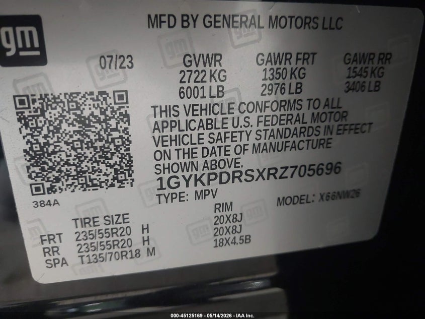 2024 Cadillac Xt6 VIN 1GYKPDRSXRZ705696 IAAI salvage auction — RIGHT SIDE, Mv-907A (New York), sold $7,500 on 2026-07-15 (photo 9)