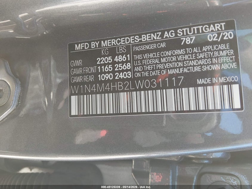 2020 Mercedes-benz Glb VIN W1N4M4HB2LW031117 IAAI salvage auction — SIDE, Salvage (Idaho), sold $7,900 on 2026-07-10 (photo 9)