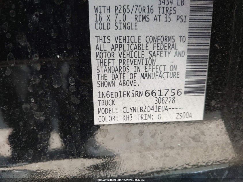 2024 Nissan Navara (frontier) VIN 1N6ED1EK5RN661756 IAAI salvage auction — FRONT END, Original (Texas), sold $7,900 on 2026-07-22 (photo 9)