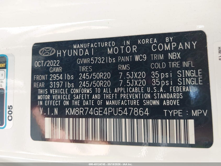 2023 Hyundai Palisade VIN KM8R74GE4PU547864 IAAI salvage auction — FRONT END, Original (Texas), sold $16,050 on 2026-07-29 (photo 9)