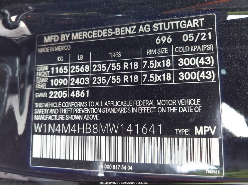 2021 Mercedes-benz Glb VIN W1N4M4HB8MW141641 IAAI salvage auction — FRONT END, Salvage (Texas), sold $4,950 on 2026-07-29 (photo 9)