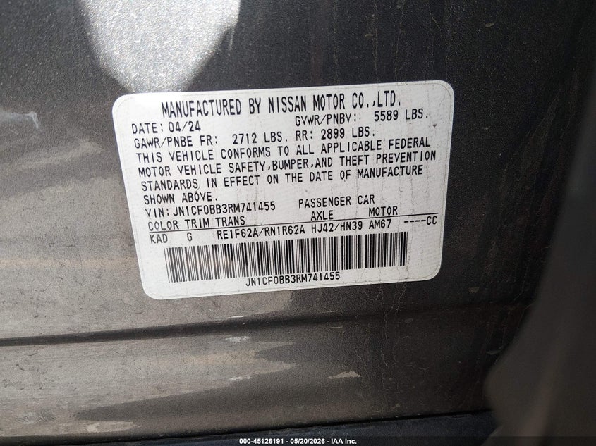 2024 Nissan Ariya VIN JN1CF0BB3RM741455 IAAI salvage auction — RIGHT FRONT, Salvage (Colorado), sold $8,125 on 2026-07-30 (photo 9)