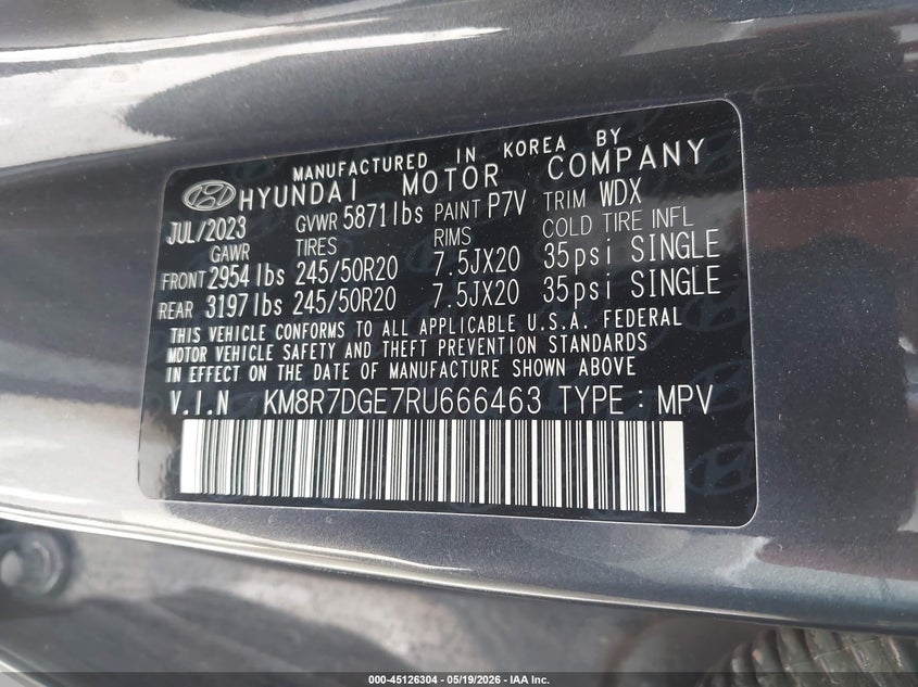 2024 Hyundai Palisade VIN KM8R7DGE7RU666463 IAAI salvage auction — SIDE, Salvage (Nebraska), sold $12,500 on 2026-07-24 (photo 9)