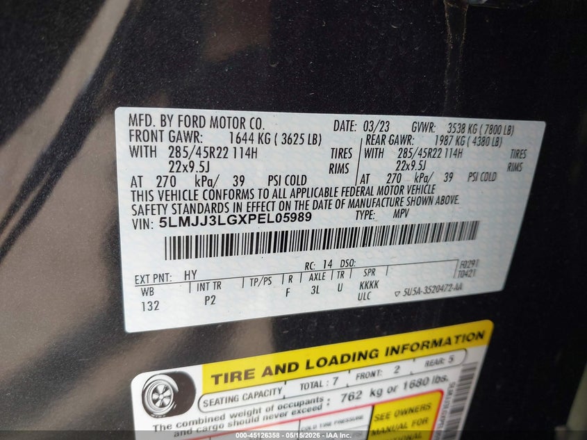 2023 Lincoln Navigator VIN 5LMJJ3LGXPEL05989 IAAI salvage auction — FRONT END, Salvage (Idaho), sold $14,100 on 2026-07-24 (photo 9)