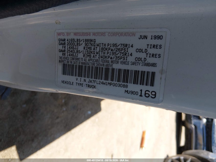 1991 Mitsubishi Mighty max / s VIN JA7FL24W1MP003088 IAAI salvage auction — LEFT SIDE, Salvage (North Carolina), sold $450 on 2026-07-29 (photo 9)