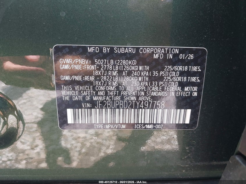 2026 Subaru Outback VIN JF2BUPBD2TY497758 IAAI salvage auction — REAR END, Salvage (Kentucky), sold $11,600 on 2026-07-28 (photo 9)