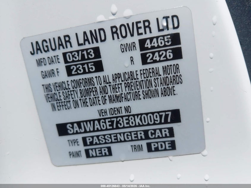 2014 Jaguar F-type VIN SAJWA6E73E8K00977 IAAI salvage auction — FRONT END, Clear (Arkansas), sold $4,300 on 2026-07-08 (photo 9)