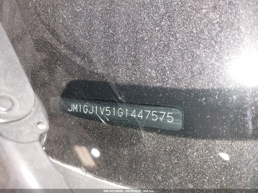 2016 Mazda 6 VIN JM1GJ1V51G1447575 IAAI salvage auction — FRONT END, Salvage (North Carolina), sold $775 on 2026-07-16 (photo 9)