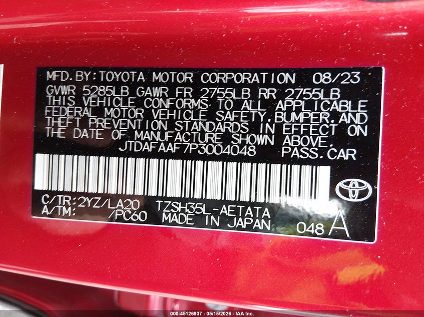 2023 Toyota Crown VIN JTDAFAAF7P3004048 IAAI salvage auction — RIGHT SIDE, Salvage (Massachusetts), sold $7,200 on 2026-07-07 (photo 9)