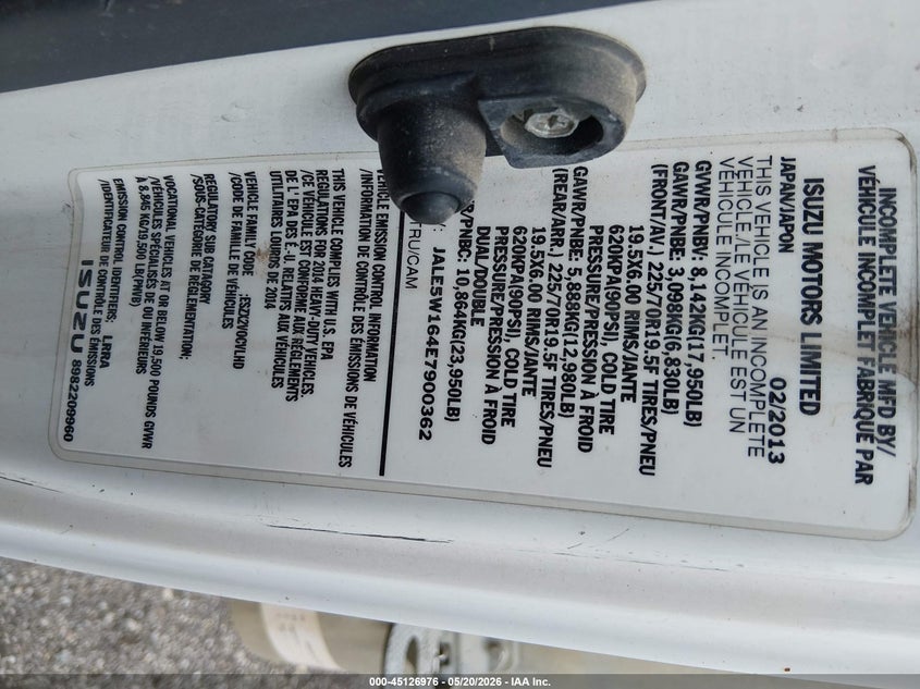 2014 Isuzu VIN JALE5W164E7900362 IAAI salvage auction — HAIL, Salvage Title, sold $8,200 on 2026-09-01 (photo 8)