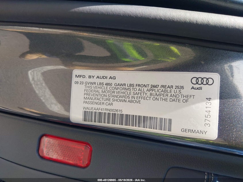 2024 Audi A4 VIN WAUEAAF41RN002615 IAAI salvage auction — FRONT END, Salvage (Oregon), sold $13,250 on 2026-07-07 (photo 9)