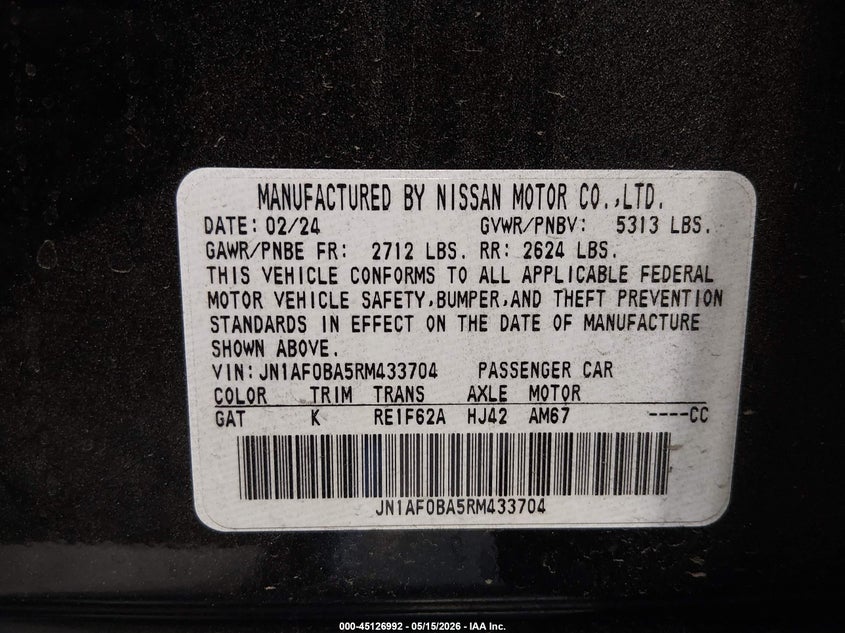 2024 Nissan Ariya VIN JN1AF0BA5RM433704 IAAI salvage auction — RIGHT FRONT, Salvage (Nevada), sold $9,200 on 2026-07-17 (photo 9)