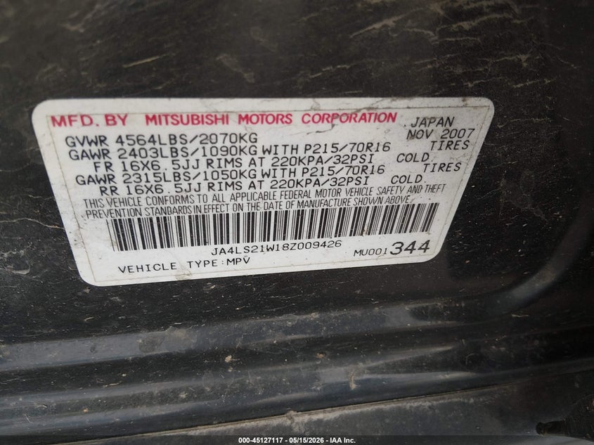 2008 Mitsubishi Outlander VIN JA4LS21W18Z009426 IAAI salvage auction — FRONT END, Salvage (Missouri), sold $300 on 2026-07-29 (photo 9)