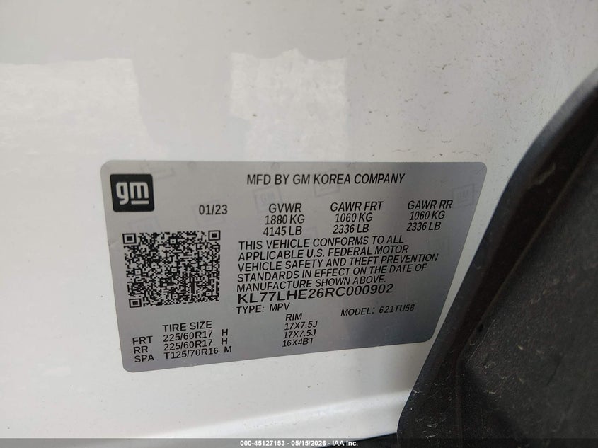 2024 Chevrolet Trax VIN KL77LHE26RC000902 IAAI salvage auction — REAR END, Salvage (Illinois), sold $8,700 on 2026-07-10 (photo 9)