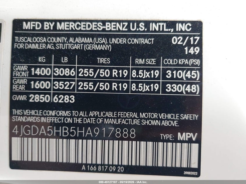 2017 Mercedes-benz Gle VIN 4JGDA5HB5HA917888 IAAI salvage auction — SIDE, Mv-907A (New York), sold $6,200 on 2026-07-09 (photo 9)
