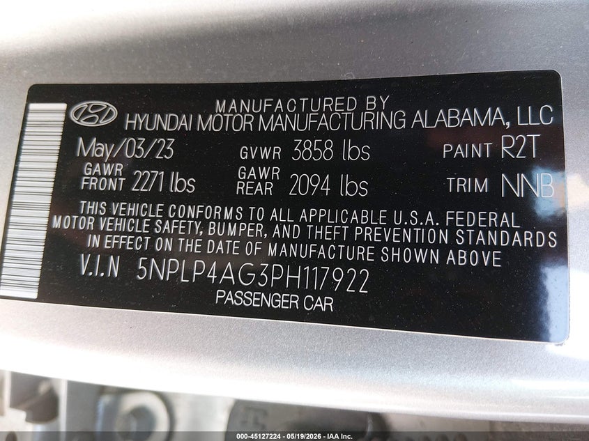 2023 Hyundai Elantra VIN 5NPLP4AG3PH117922 IAAI salvage auction — LEFT REAR, Salvage (Maine), sold $4,700 on 2026-07-06 (photo 9)