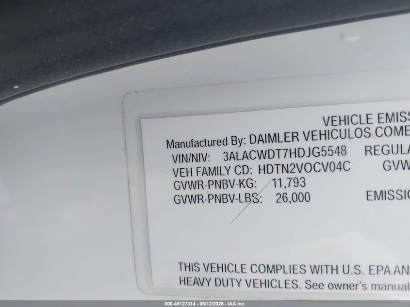 2017 Freightliner M2 106 VIN 3ALACWDT7HDJG5548 IAAI salvage auction — FRONT END, Salvage (Kansas), sold $4,050 on 2026-08-25 (photo 8)