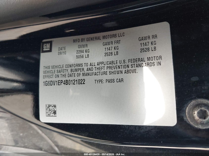 2011 Cadillac Cts-v VIN 1G6DV1EP4B0121022 IAAI salvage auction — RIGHT SIDE, Original (Texas), sold $16,950 on 2026-09-09 (photo 9)
