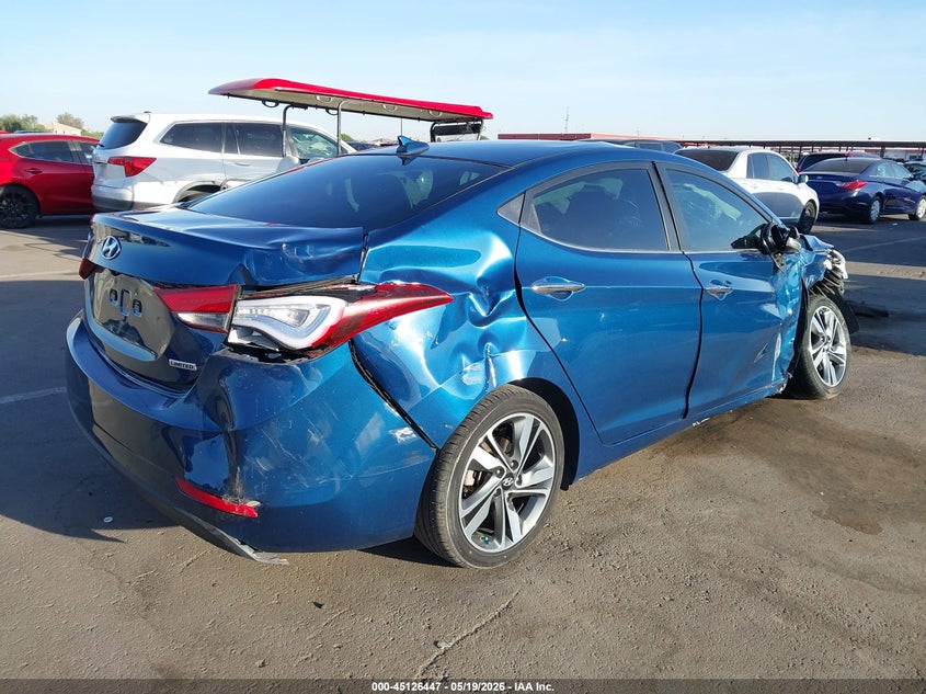 2014 Hyundai Elantra VIN KMHDH4AE7EU106002 IAAI salvage auction — RIGHT FRONT, Salvage (Arizona), sold $425 on 2026-07-14 (photo 4)