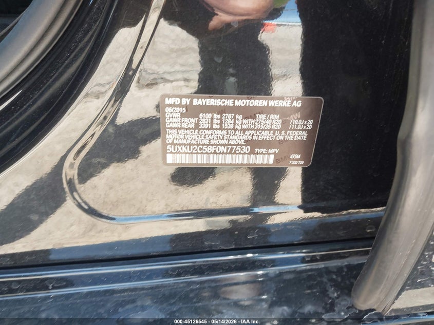 2015 BMW X6 VIN 5UXKU2C58F0N77530 IAAI salvage auction — RIGHT SIDE, Salvage (Illinois), sold $7,700 on 2026-07-29 (photo 9)