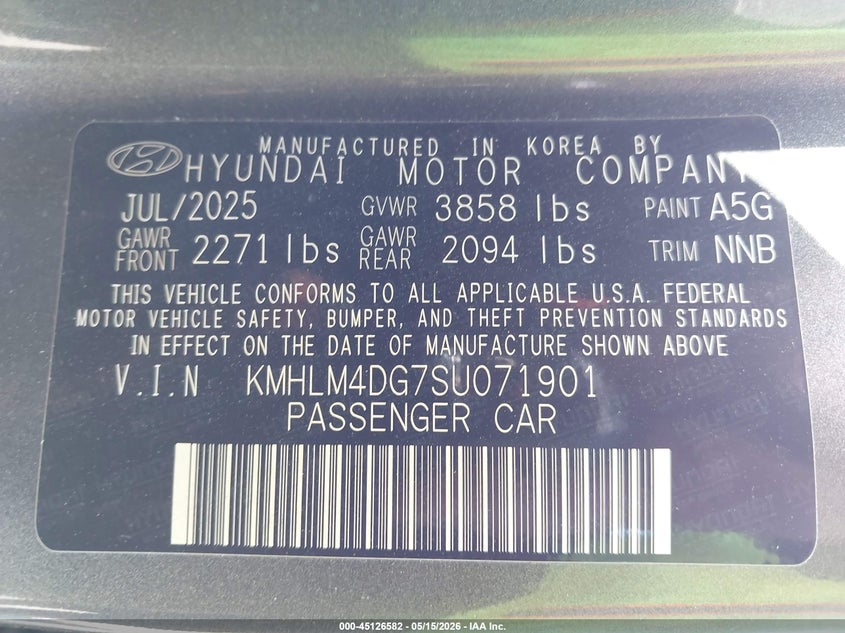 2025 Hyundai Elantra VIN KMHLM4DG7SU071901 IAAI salvage auction — LEFT SIDE, Rebuildable (Florida), sold $8,100 on 2026-07-29 (photo 9)
